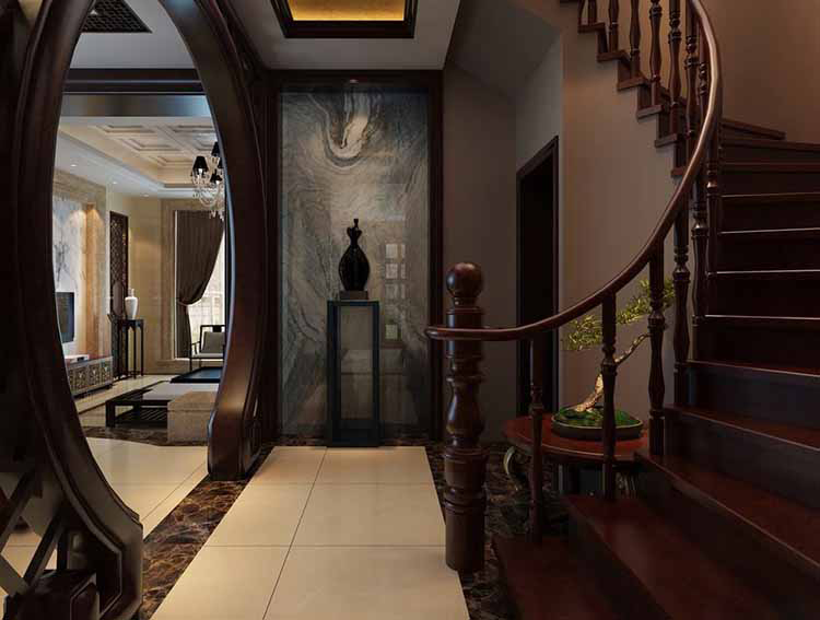 Lifetime Luxury Amazing Stair Design- curved dark wallnut wood staircase turning left -135