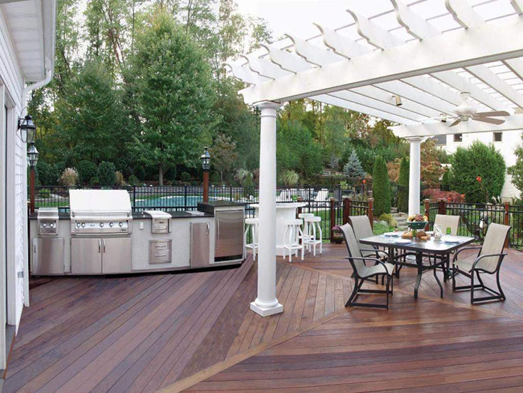 Luxury Deck Ideas - outdoor huge patio with wooden decking and white canopy on  the right -LifetimeLuxury063
